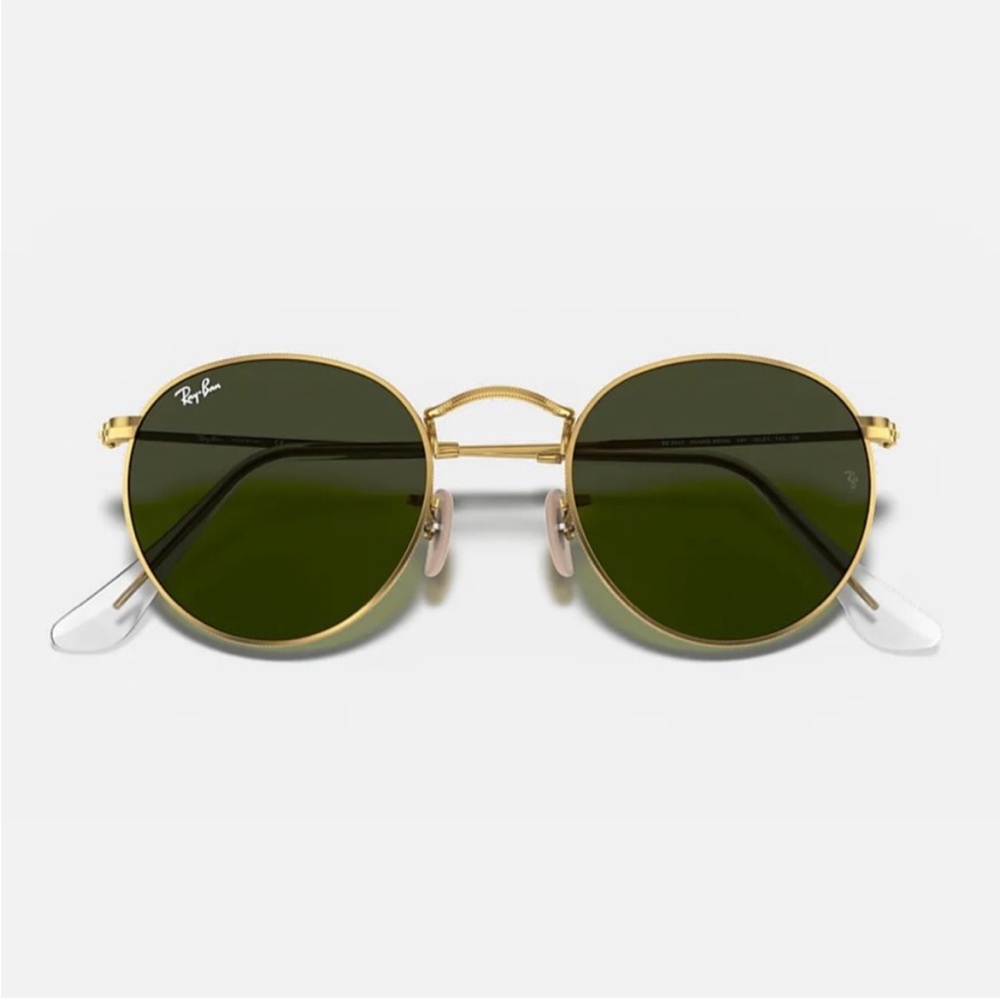 Ray-Ban Round Metal Polished Gold Frame with Green Lens Model RB3447